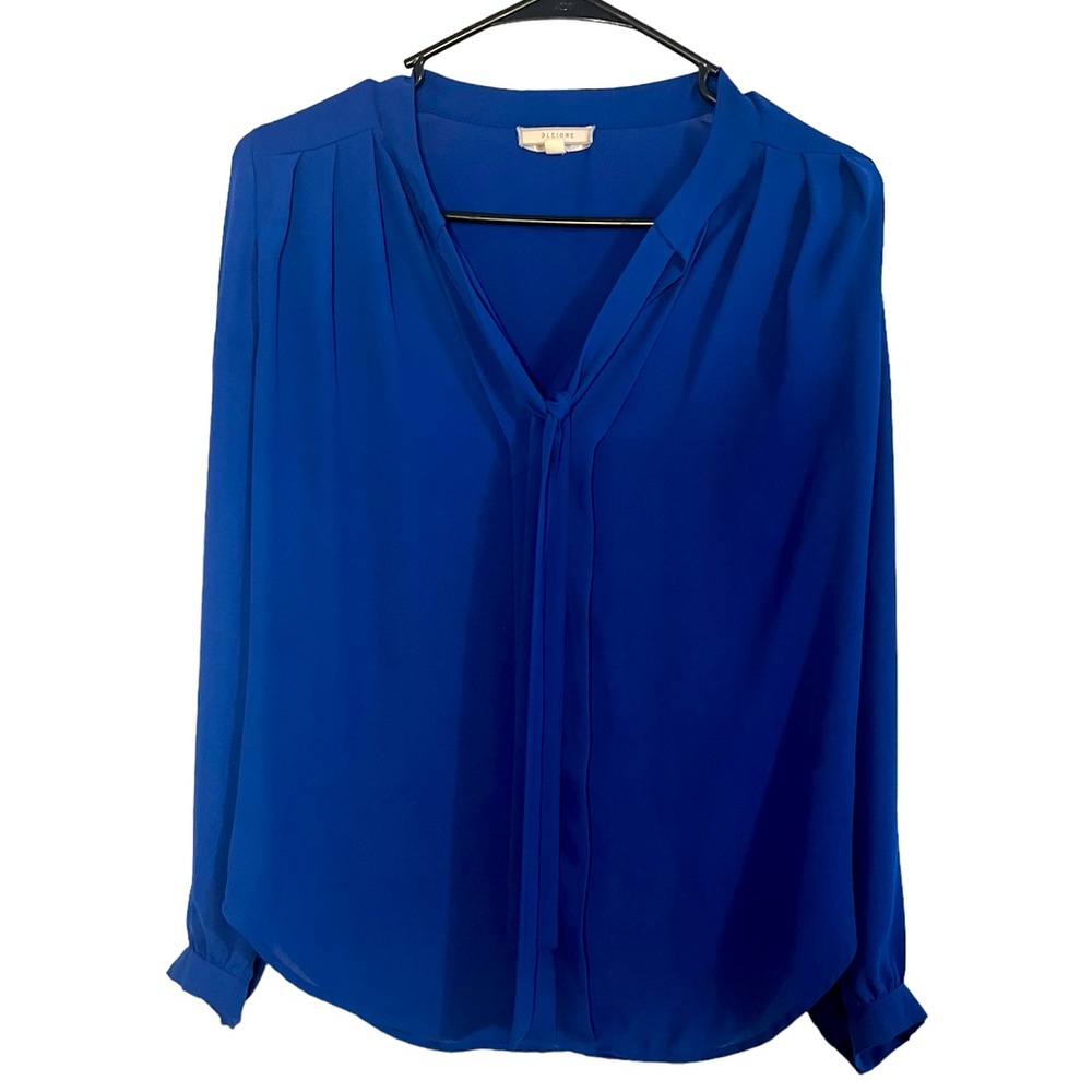 Royal Blue Tie Neck Long Sleeve Business Casual Office Blouse Size Small